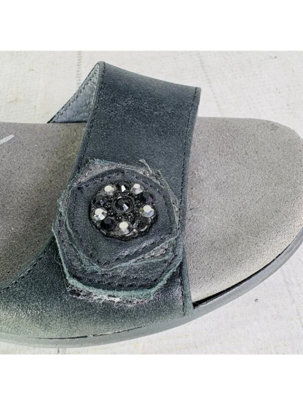 Naot VINEYARD Black Leather Rhinestone Slingback Wedge Heel Sandal Sz 37 US 6.5